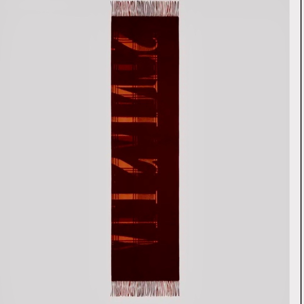 AllSaints 100% Wool Reversible Logo Plaid Fringe Scarf